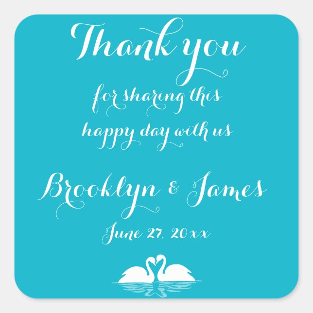 Vielen Dank, Blue White Wedding Stickers Swans (Vorderseite)
