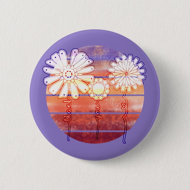 Vielen Dank, Blume bei Sunset - Lila Schaltfläche Button (Vorderseite)