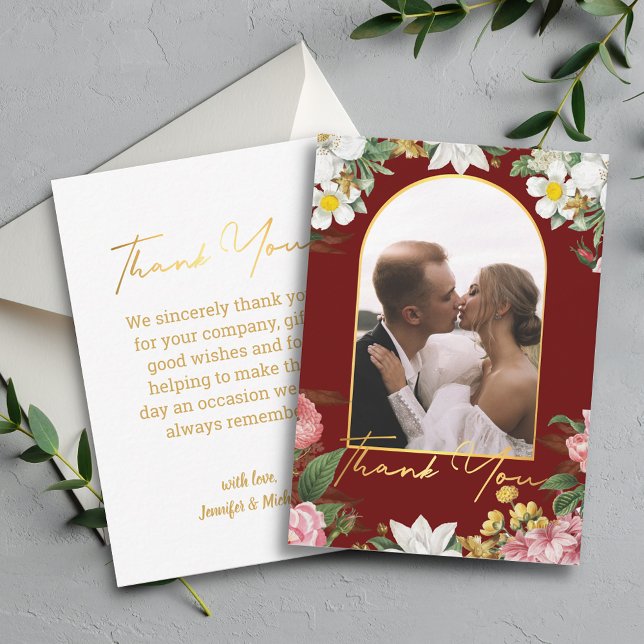 Vielen Dank Blumen Hochzeit Foto Gold Bogen rot Mitteilungskarte (Von Creator hochgeladen)