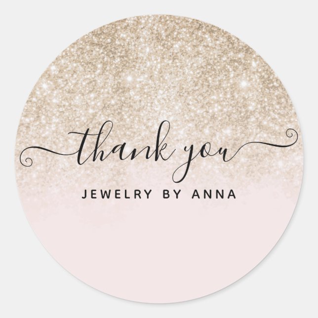 Vielen Dank Blush Pink und Gold Glitzer Runder Aufkleber (Vorderseite)