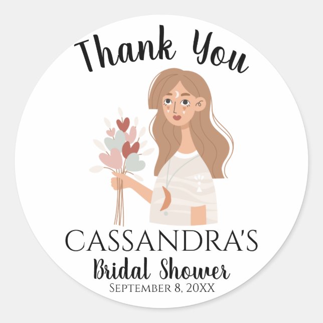 Vielen Dank Boho ruhige Frau Bouquet Herzen Runder Aufkleber (Vorderseite)