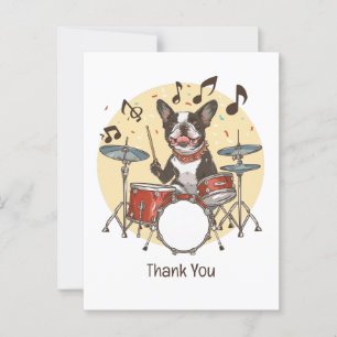 Vielen Dank, Boston Terrier Dog Playing Drums Postkarte