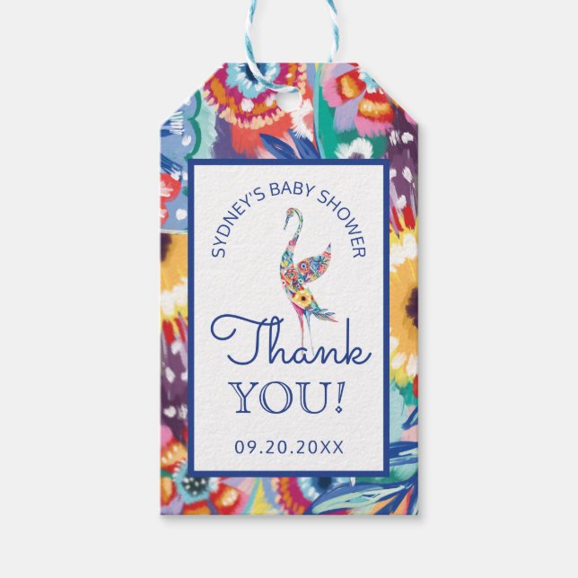 Vielen Dank, Botanischer Stork Baby Dusche Geschenkanhänger (Vorderseite)