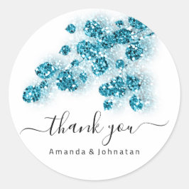 Vielen Dank Bridal Sweet16th Floral Glitzer Blue Runder Aufkleber