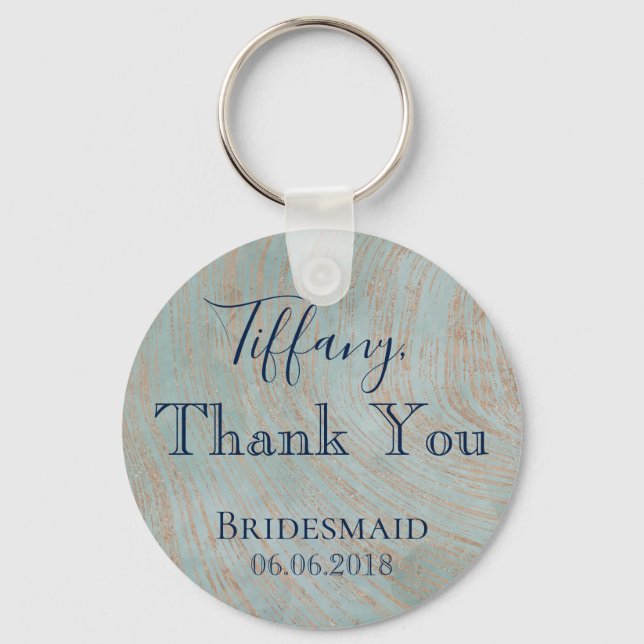 Vielen Dank, Bridesmaid Blue und Kupfer Schlüsselanhänger (Vorderseite)