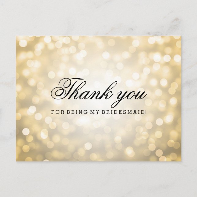 Vielen Dank, Bridesmaid Gold Glitzer Lights Postkarte (Vorderseite)