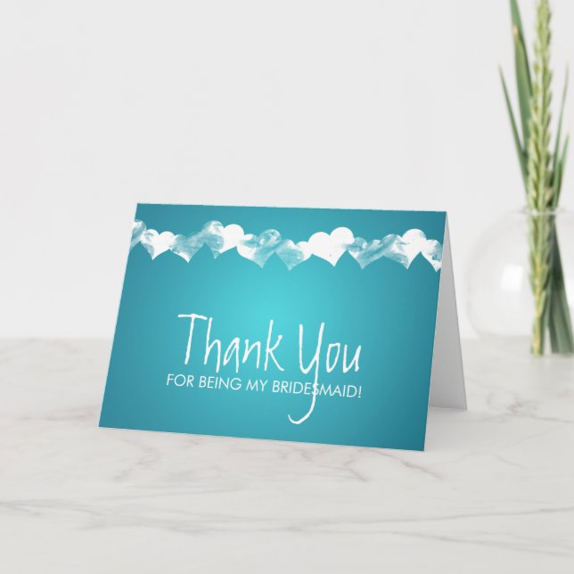 Vielen Dank, Bridesmaid Grunge Hearts Turquoise Dankeskarte (Vorderseite)