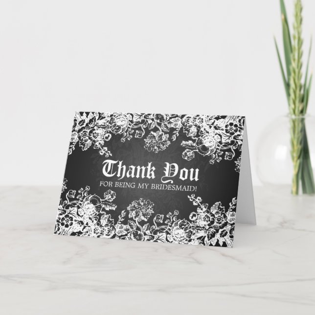 Vielen Dank Bridesmaid Viktorianisch Geblüht Black Dankeskarte (Vorderseite)