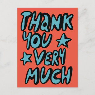 VIELEN DANK Bubble Letters Blau Orange Postkarte