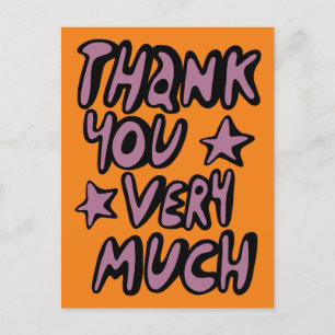 VIELEN DANK Bubble Letters Lila Orange Postkarte