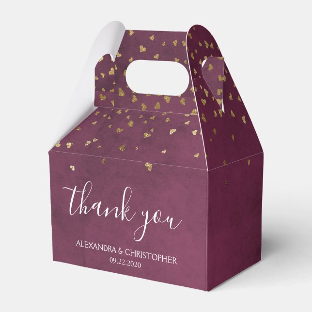 Vielen Dank, Burgundy Gold Foil Confetti Wedding Geschenkschachtel (Vorderseite)