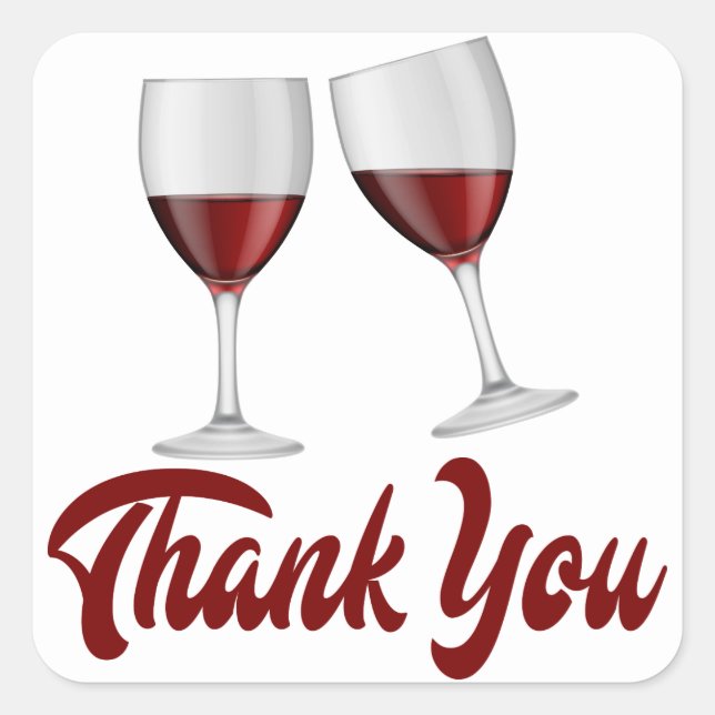 Vielen Dank, Burgundy Red Wine Glasses Wedding Quadratischer Aufkleber (Vorderseite)