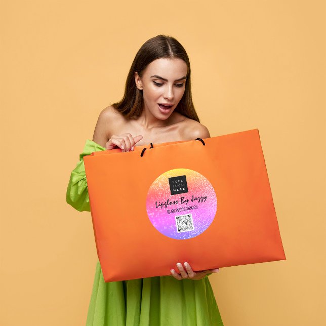 Vielen Dank Business Packaging Pink Glitzer QRCode Runder Aufkleber (Thank You QR CODE NAME STICKER FLORENCEK )