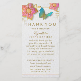 Vielen Dank Butterfly Floral White Gold Beileid Dankeskarte