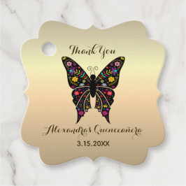 Vielen Dank Butterfly Gold Quinceanera Geschenkanhänger