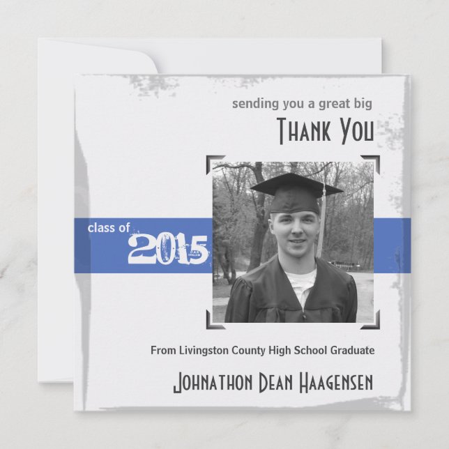 Vielen Dank Card 2015 Abschluss Rustic Blue Party Einladung (Vorderseite)