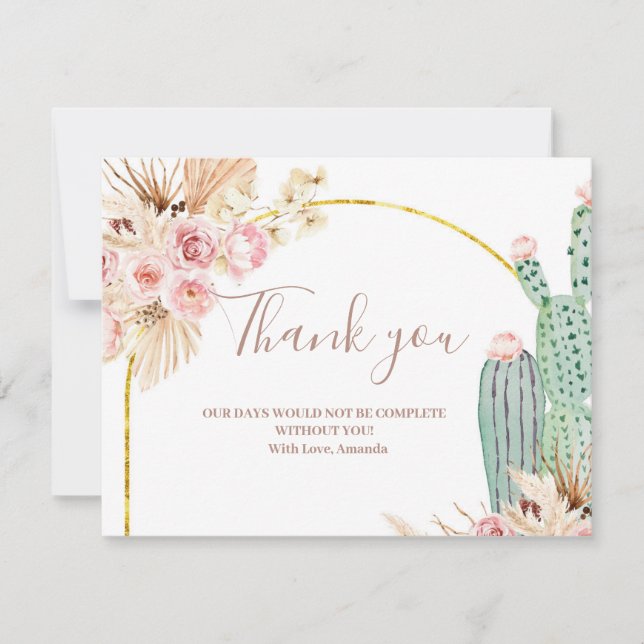 Vielen Dank Card Boho Cactus Pink Blume Dankeskarte (Vorderseite)