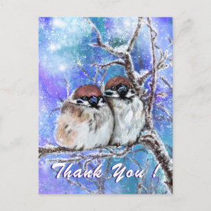 Vielen Dank Card Couple Winter Sparrows Family Hug Postkarte