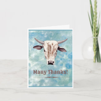Vielen Dank Card Cowboy Western Bull Theme Origina Dankeskarte