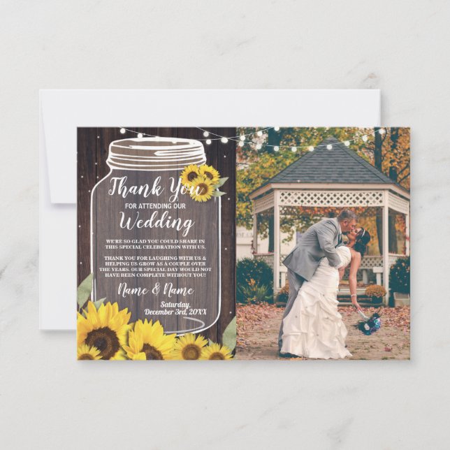 Vielen Dank Card Foto Rustikale Sonnenblumen Jar L Einladung (Vorderseite)