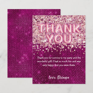 Vielen Dank Card Girly Magenta Pink Glitzer Balloo Einladung