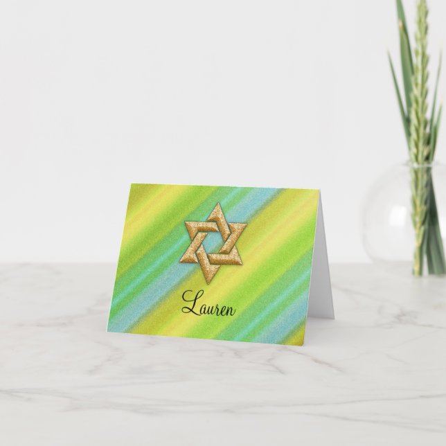 Vielen Dank Card Gold Star Yellow Blue Green Strip (Vorderseite)