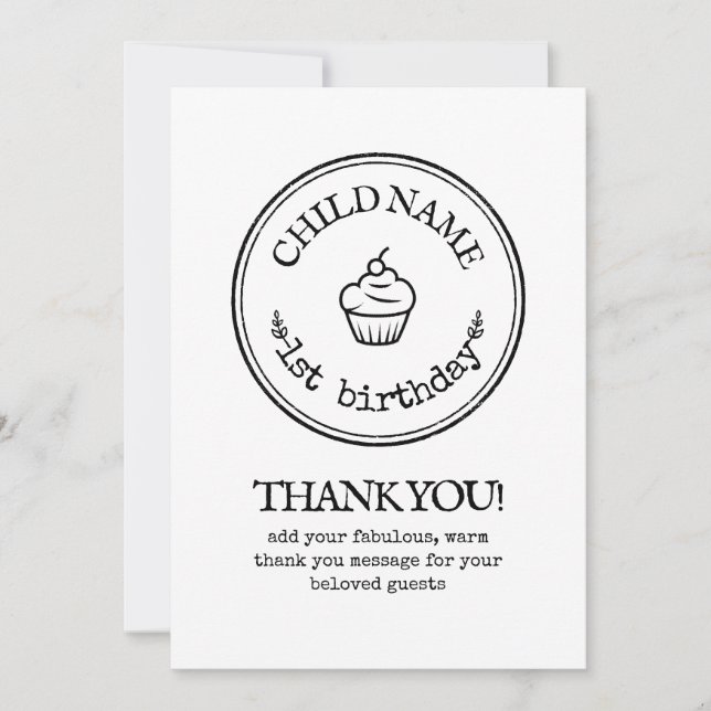 Vielen Dank Card Minimalistisch Modern 1. Geburtst Einladung (Vorderseite)