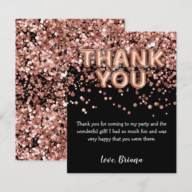 Vielen Dank Card Modern Black Rose Gold Glitzer Einladung (Vorne/Hinten)
