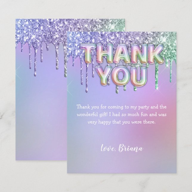 Vielen Dank Card Moderne Rainbow Glitzer Balloons Einladung (Vorne/Hinten)