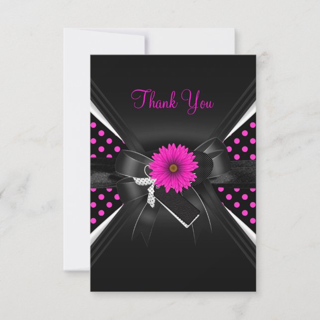Vielen Dank Card Polka Dot Schwarz-weiß Pink Dankeskarte (Vorderseite)