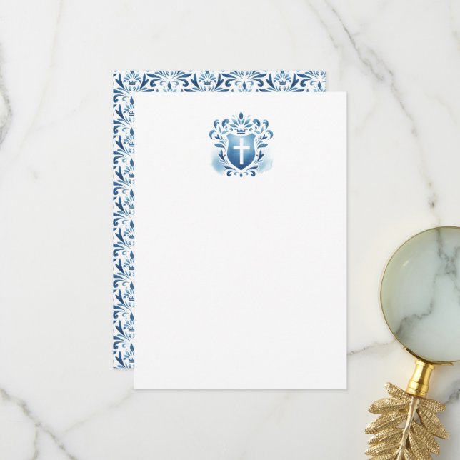 Vielen Dank, Cards Dusty Blue Wappen & Cross Dankeskarte (Vorderseite/Rückseite Beispiel)