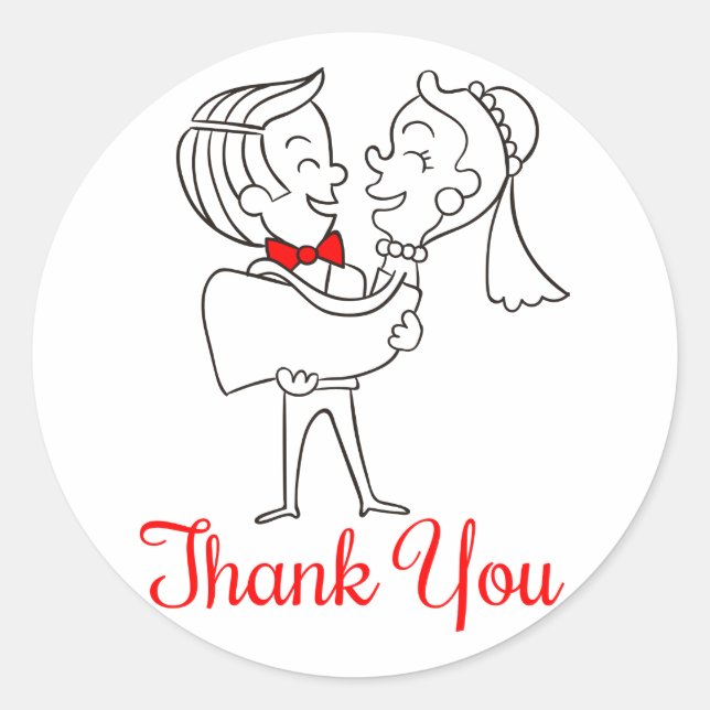 Vielen Dank Cartoon Braut und Groom Hochzeitsklebe Runder Aufkleber (Vorderseite)