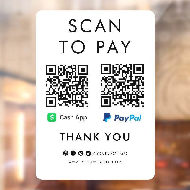 Vielen Dank CashApp Paypal Scan zu bezahlen QR Cod Fensteraufkleber (Blatt 2)
