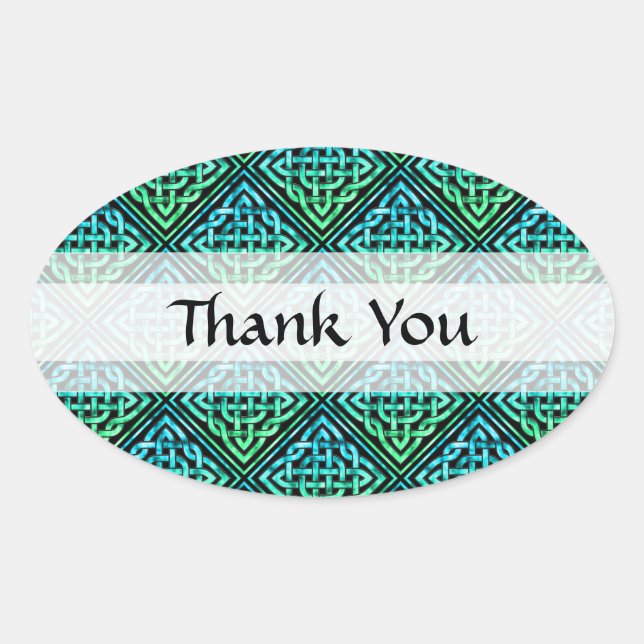Vielen Dank Celtic Knot - Diamond Blue Green Ovaler Aufkleber (Vorderseite)
