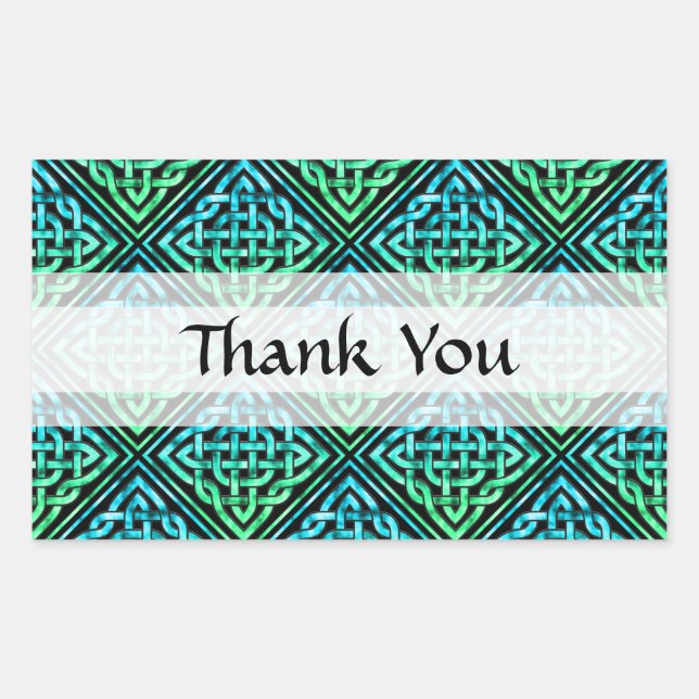 Vielen Dank Celtic Knot - Diamond Blue Green Rechteckiger Aufkleber (Vorderseite)