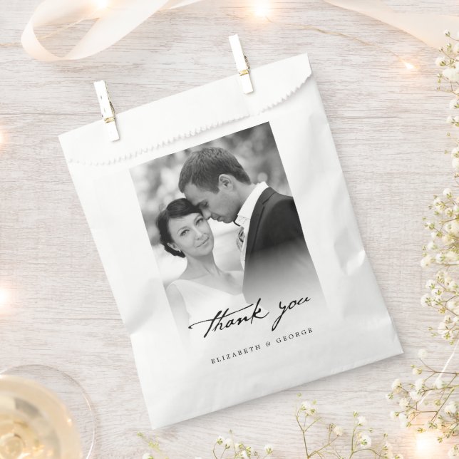 Vielen Dank, Classic Script Calligrafy Foto Weddin Geschenktütchen (Ausgeschnitten)