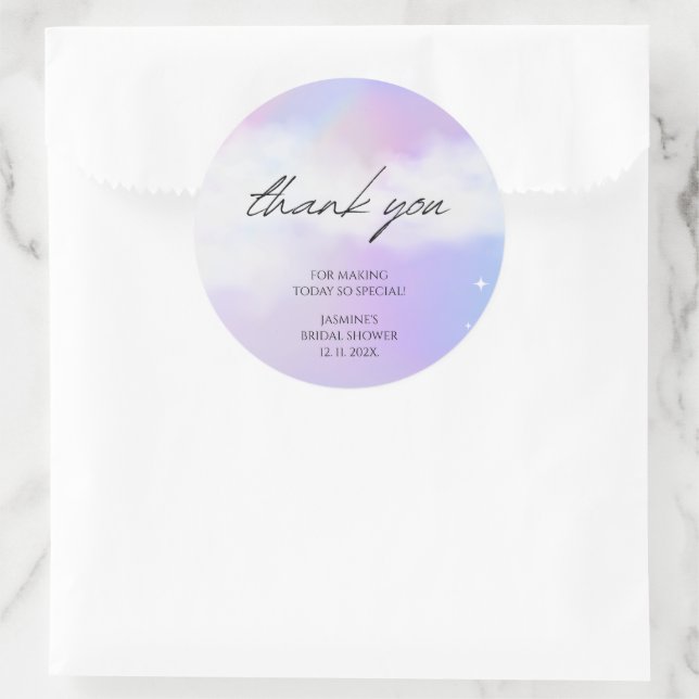 Vielen Dank, Cloud 9 Pastel Gradient Brautparty Runder Aufkleber (Tasche)