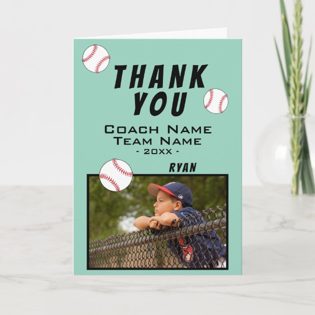 Vielen Dank Coach Baseball Ball Foto-Karte Dankeskarte (Vorderseite)