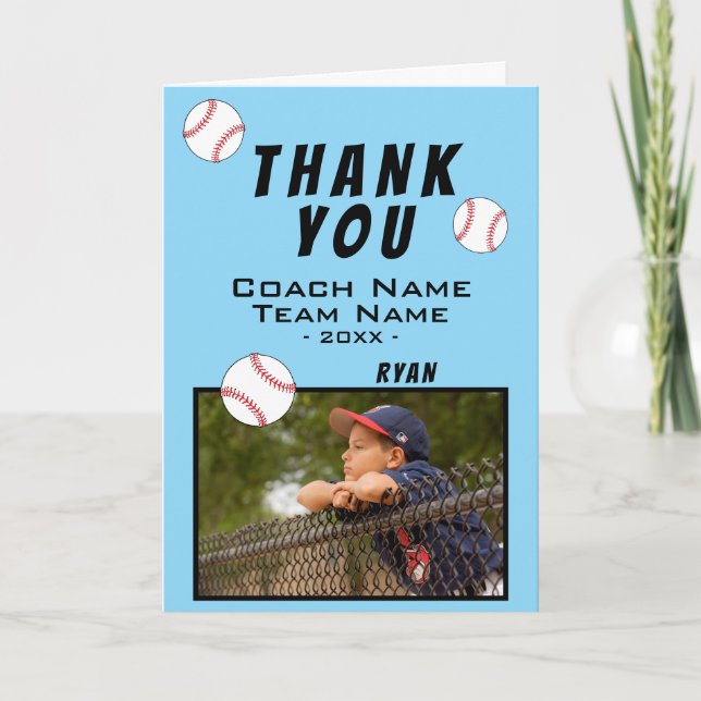 Vielen Dank Coach Baseball Ball Foto-Karte Dankeskarte (Vorderseite)