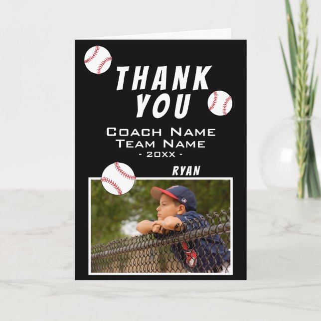 Vielen Dank, Coach Baseball Black Foto Card Dankeskarte (Vorderseite)