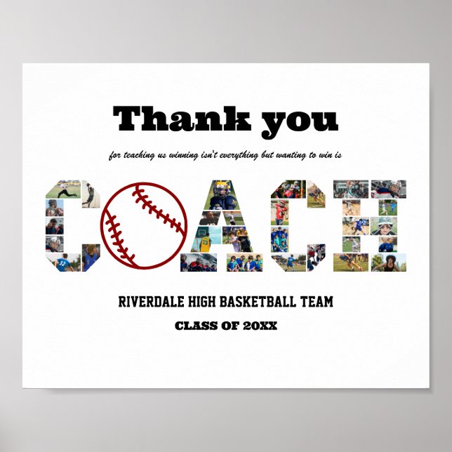 Vielen Dank Coach Baseball Team Foto Collage Poster (Vorne)