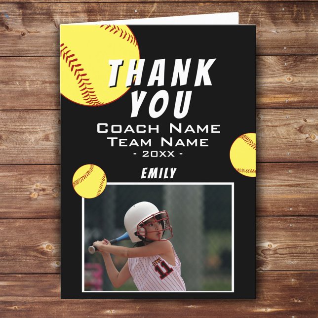 Vielen Dank, Coach Black Softball Foto Card Dankeskarte (Von Creator hochgeladen)