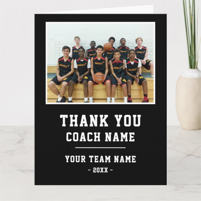 Vielen Dank Coach Card Team Name Foto Dankeskarte (Vorderseite)
