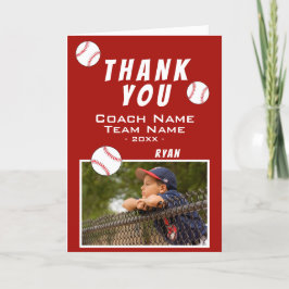 Vielen Dank Coach Red Baseball Foto-Karte Dankeskarte