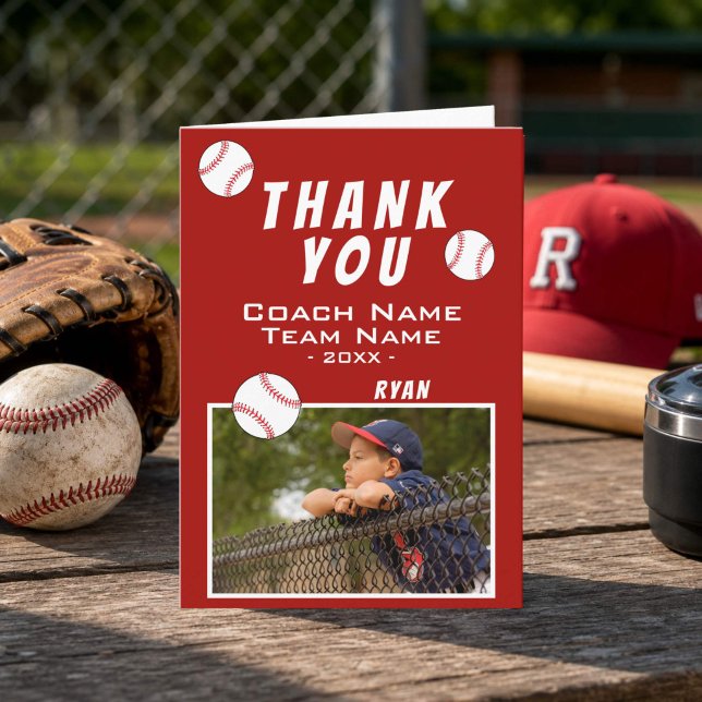 Vielen Dank Coach Red Baseball Foto-Karte Dankeskarte (Von Creator hochgeladen)
