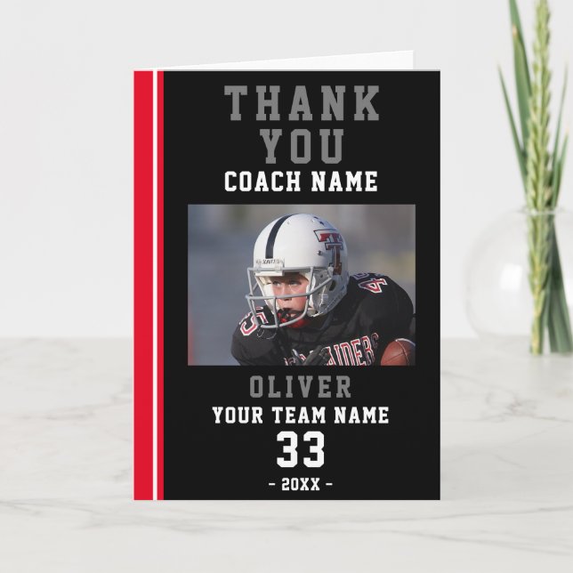Vielen Dank Coach Red Football Player Foto Card Dankeskarte (Vorderseite)