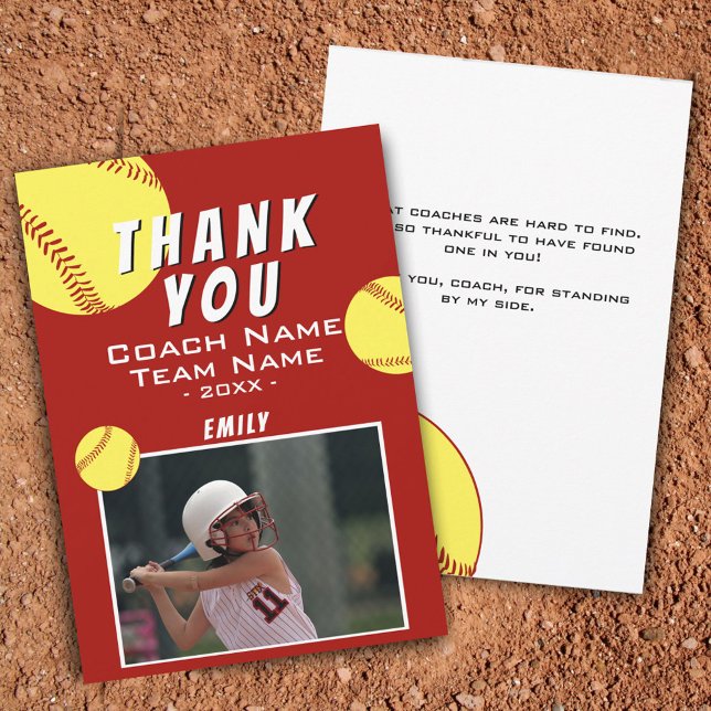 Vielen Dank Coach Red Softball Foto Card Dankeskarte (Von Creator hochgeladen)