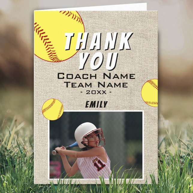 Vielen Dank Coach Rustic Softball Foto Card Dankeskarte (Von Creator hochgeladen)