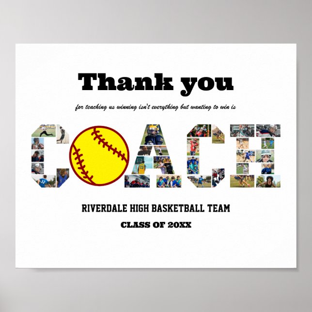 Vielen Dank Coach Softball Team Foto Collage Poster (Vorne)