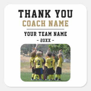 Vielen Dank Coach Team Name Foto Quadratischer Aufkleber
